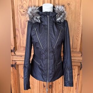 Spyder Women's Black Ski Jacket with Real Fur Trim Hood, Size 6.